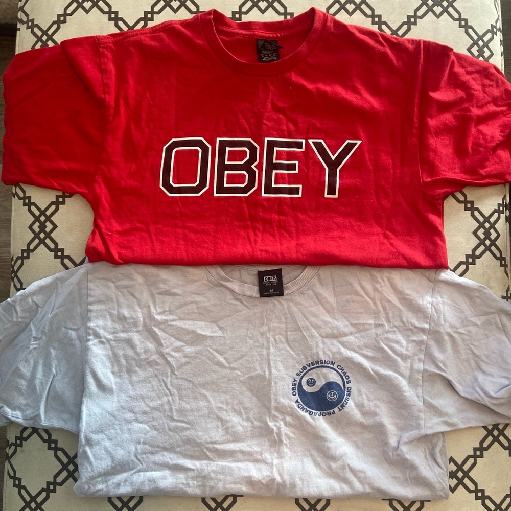 2 -Obey T-Shirts Red and Blue Size Medium